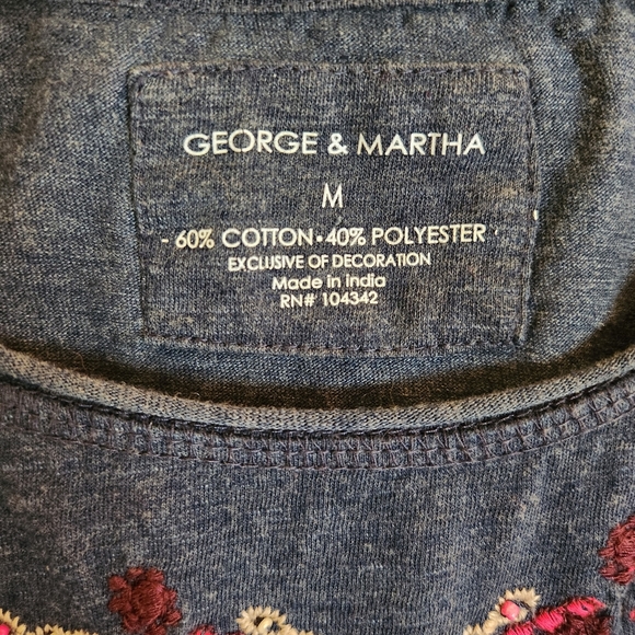 Denim blue embroidered seed bead design long sleeve tshirt - Picture 4 of 10